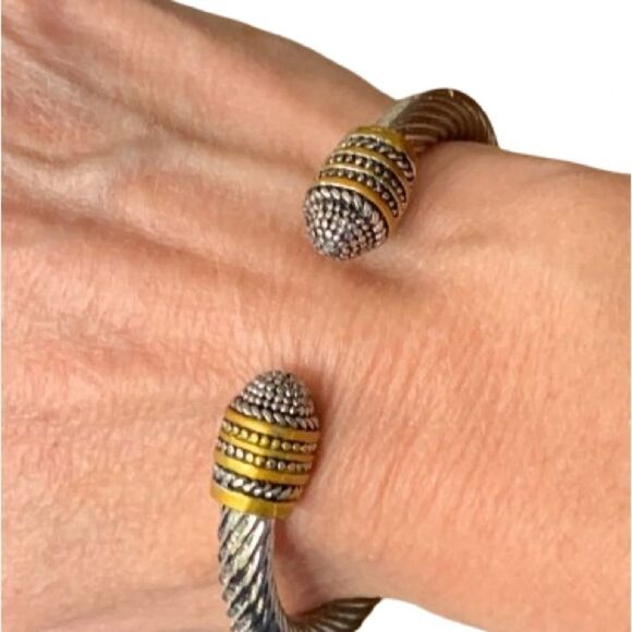 Cable Rope Bracelet – Gold & Silver Tone Stainless Steel with Rhodium Plate - Picture 1 of 8